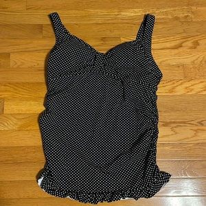 Lands’ End Tankini. Size 14 DD. Black/White Dots. Molded Cups. Ruched Sides. GUC